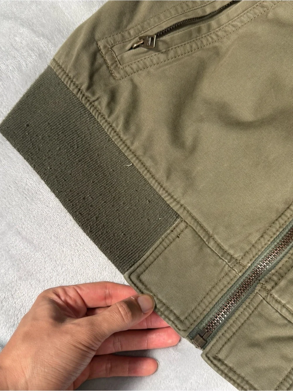 Hollister Military Bomber Jacket Mens L Canvas Full Zip Olive Green